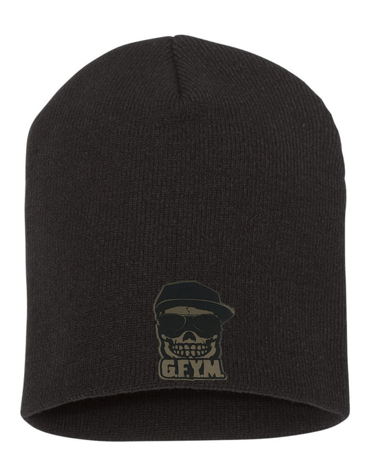 GFYM Skull Leather Patch Beanie