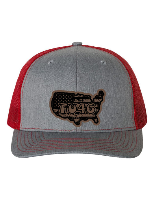 FU46 USA Shape Leather Patch Richardson 112 Trucker Hat