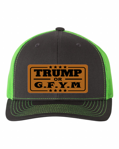 TRUMP or GFYM Richardson 112 Trucker Leather Patch Hat